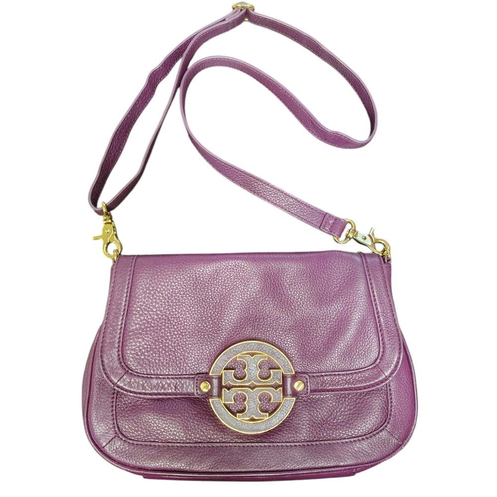 TORY BURCH Amanda Crossbody Clutch Bag Logo Leather Tribe Violet Purple